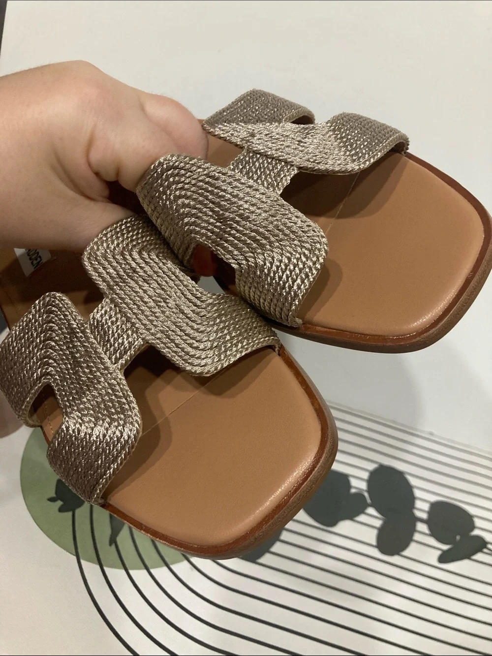 STEVE MADDEN Hadyn Square Toe Woven Metallic Braided Slide Sandals Women Sz 8.5